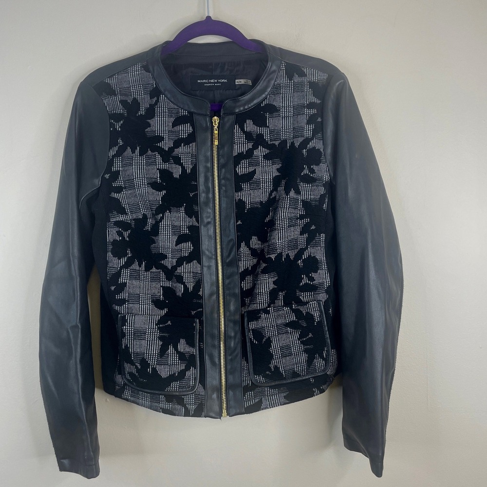 Marc New York Urban Chic‎ Moto Jacket Womens Medium Faux Leather Edgy Artsy Zip